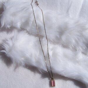 Antique Gold Faux Finish Pink Rectangle Necklace
